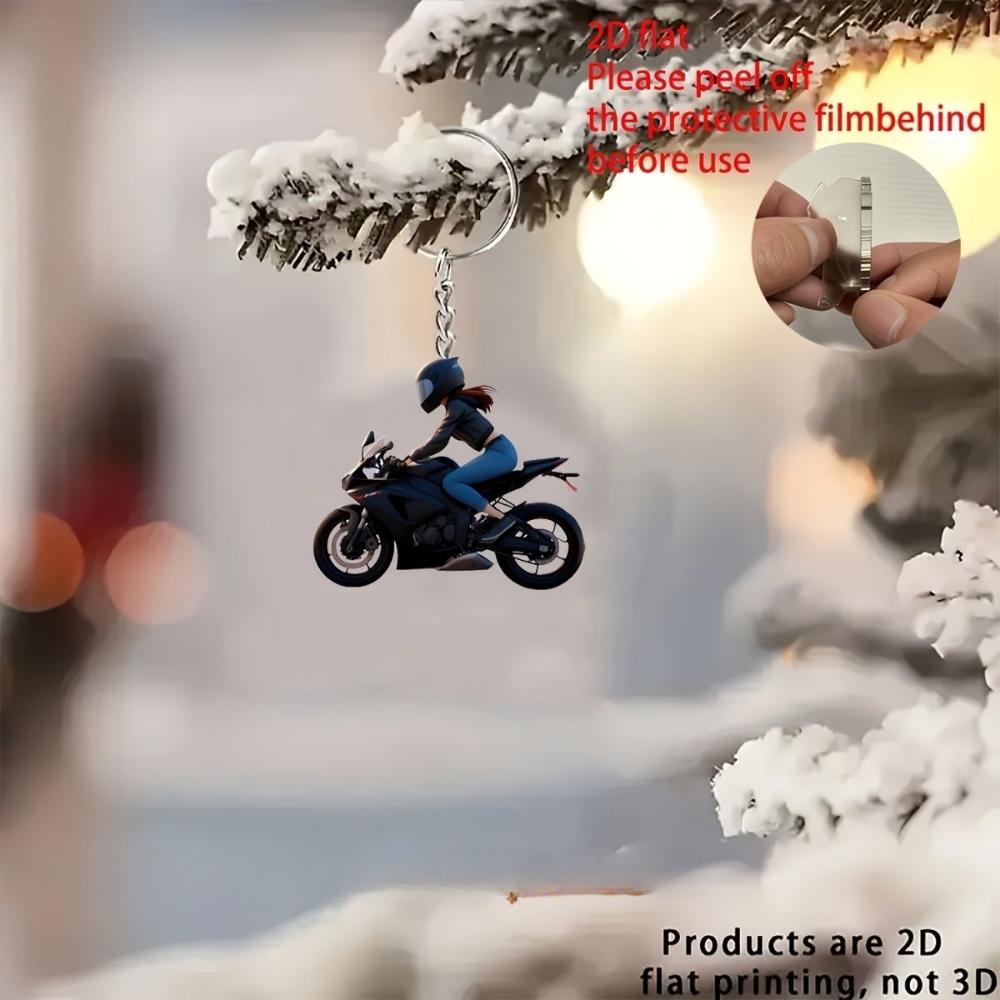 New Acrylic 2D Flat Personalized Off-road Motorcycle Rider Car Pendant Schoolbag Keychain Pendant