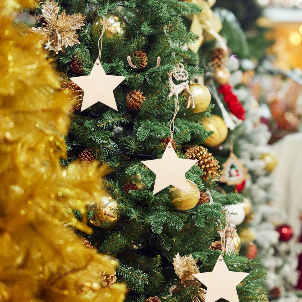 50Pcs Wooden Star Pendant Adorable Pentagram Hanging Ornament for Christmas Tree Decor DIY Craft with Mini Hole Premium