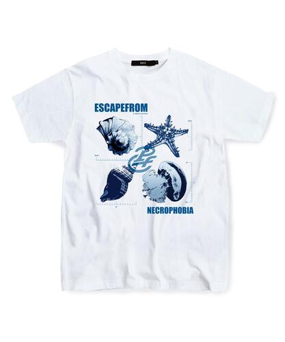ESCAPEFROM Blue Necrophobia Print T-Shirt White