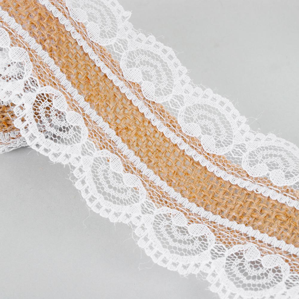 1m/roll Craft Wedding Satin Bow Hessian Ribbon Jute Burlap Sisal Trim Lace Edge