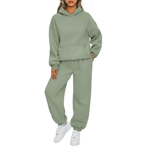 Dame 2-delers antrekk Hettegenser Sweatsuit sett Oversized sweatshirt Baggy høstmote joggebukser med lommer