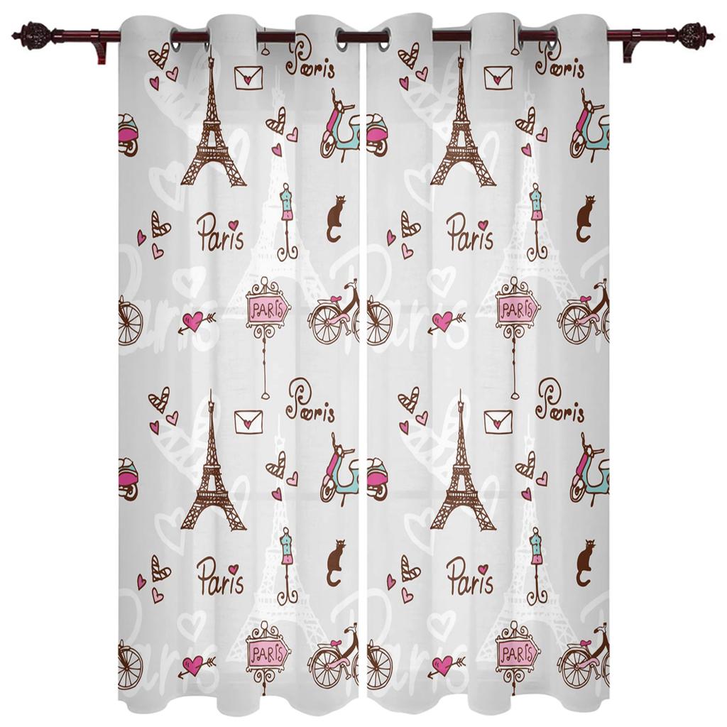 Paris Architecture Pink Window Curtains Bedroom Kitchen Curtain Panel Christmas Home Decor Curtains for Living Room