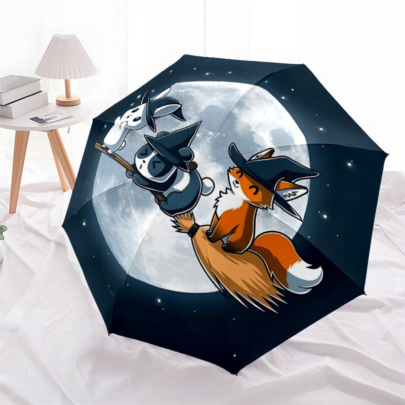 1pc Halloween Night Auto Open/close, All-Season Portable Folding Umbrella for Women & Men, Travel, Everyday, Formal Events - Compact Luxury Parasol, O