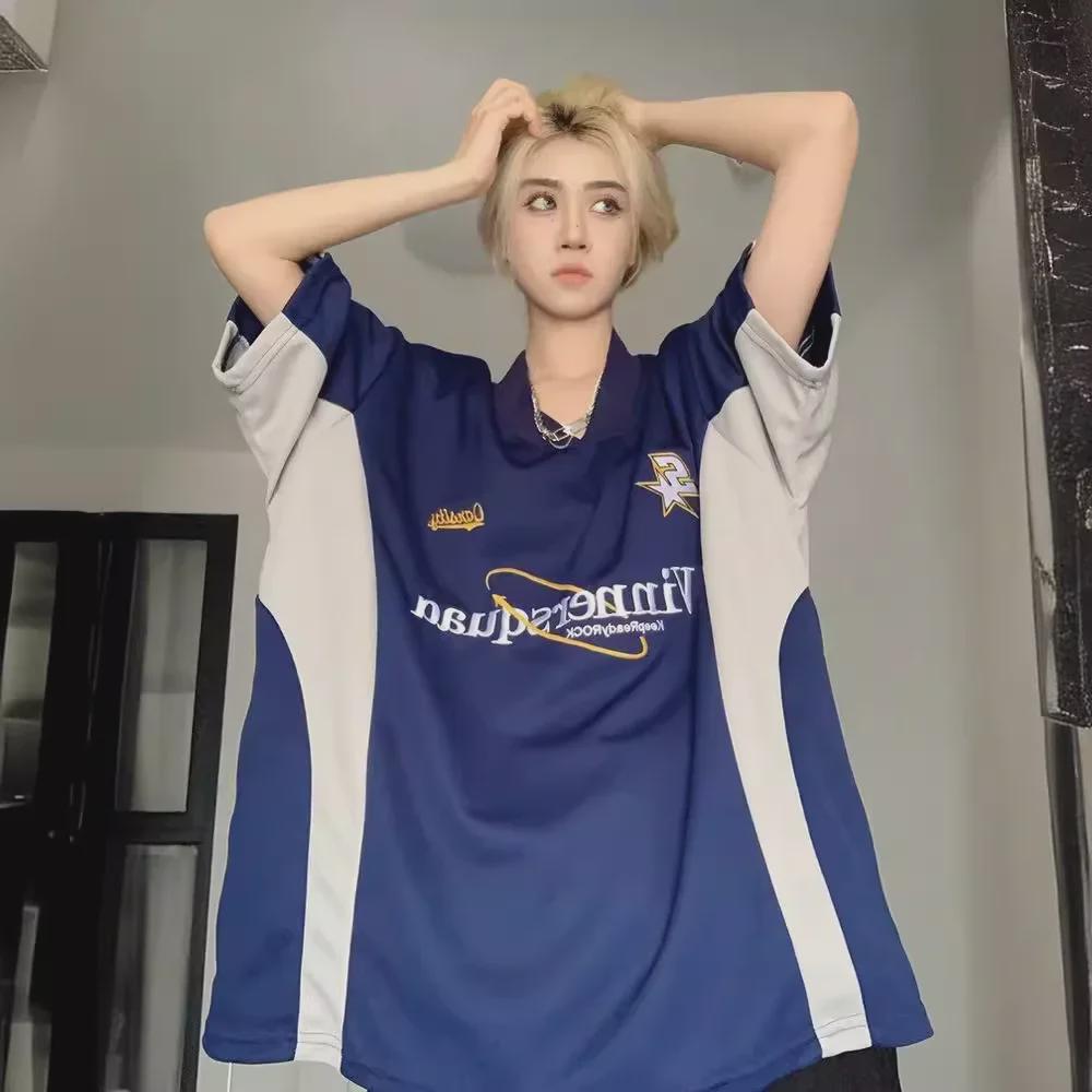 Men's American Style V-Neck Embroidered Short-Sleeve Jersey Tee - Summer Casual & Handsome