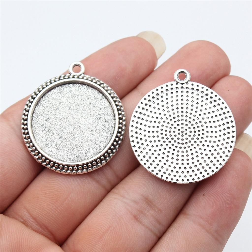 Pasuje do okrągłych podstawek 25 mm, tacek na kaboszony, oprawka antyczny brąz/srebro, część do tworzenia biżuterii DIY