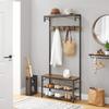 VASAGLE Coat Rack Stand, Industrial Coat Tree, Hallway Shoe Rack and Bench with Shelves, Hall Tree with Hooks, Matte Metal Frame