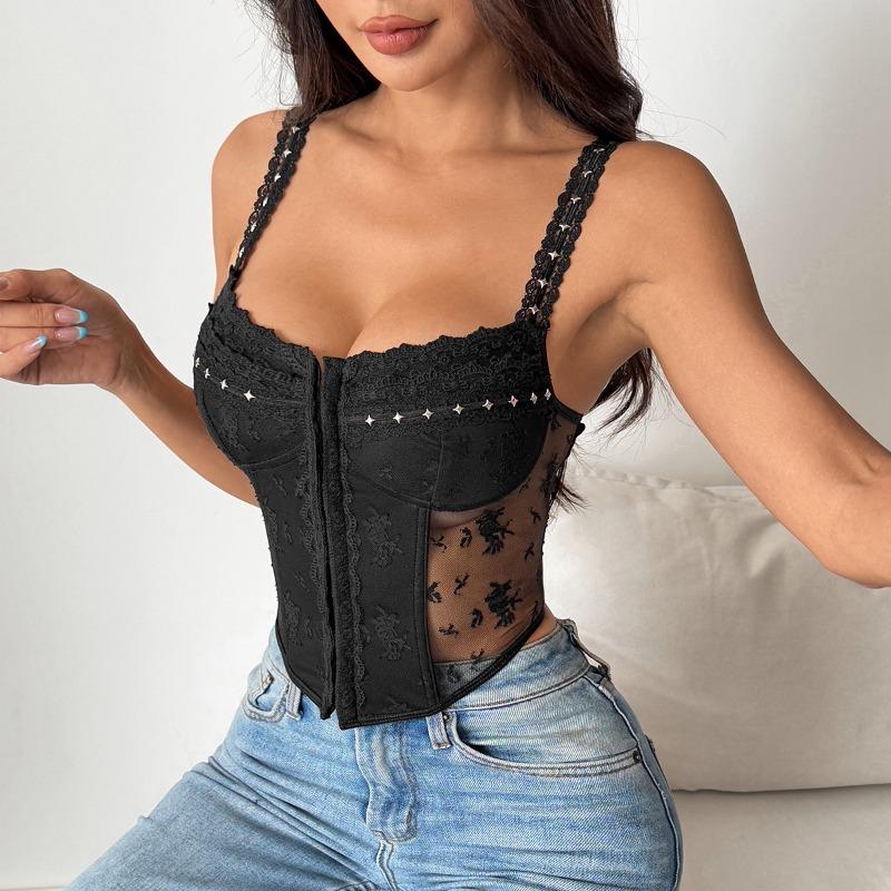French Trend Sexy Suspender Fashion Lace Ins Style Patchwork Vest Shirt