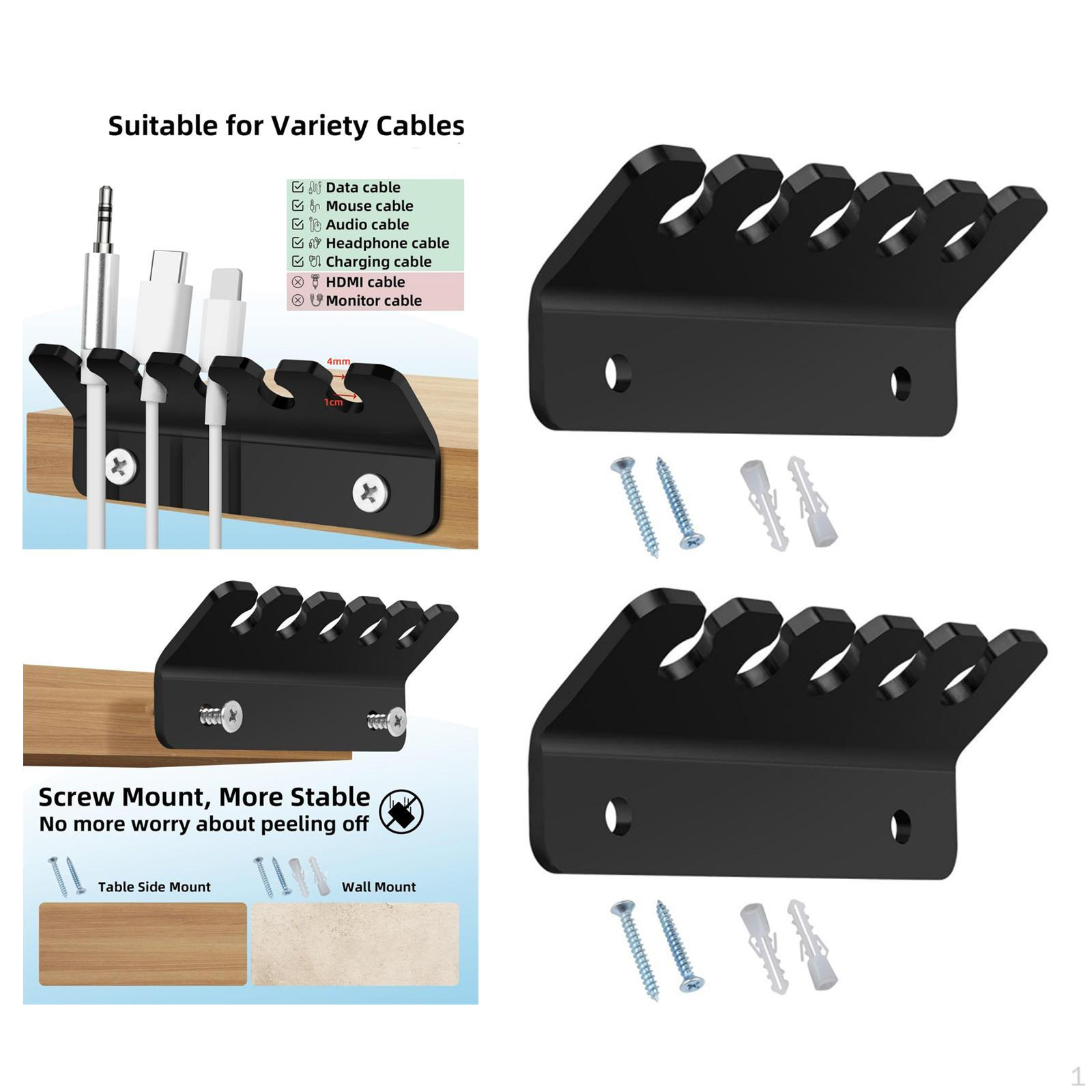 

2 шт. зажимы для кабеля, управление зарядным устройством, 5-слотовый держатель для провода, простая установка, органайзер для шнура чёрный