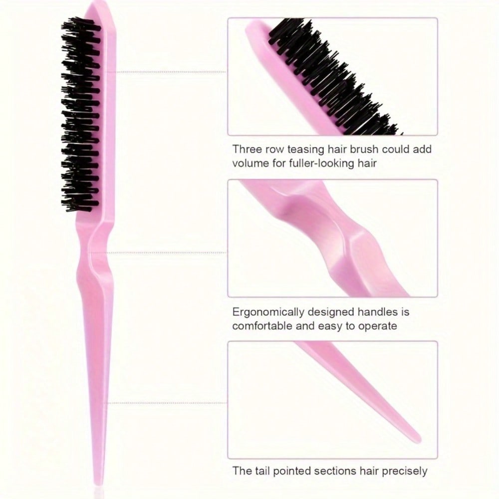 1pcs Pointed Tail Three Row Hair Comb, Fluffy Hair Styling Comb, Hair Cleaning And Hairdressing Tools