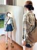 American Spice Girl Vintage Plaid Long Sleeve Red Shirt Women's Spring and Autumn Pure Desire Lazy Plaid Top Jacket Tide
