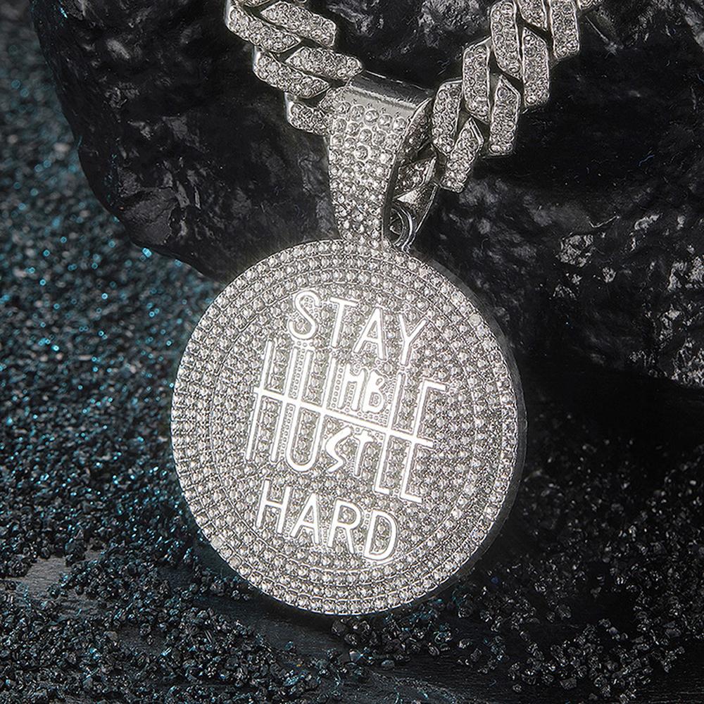 Hip Hop STAY HARD Letter Pendant Cuban Chain Necklace Punk Gold Color Iced Out Bling Necklaces Fashion Charm Men Women Jewelry