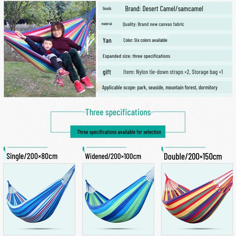 Thickened Canvas Camping Hammock: Anti-Roll, Single/Double Swing Chair for Outdoor Use