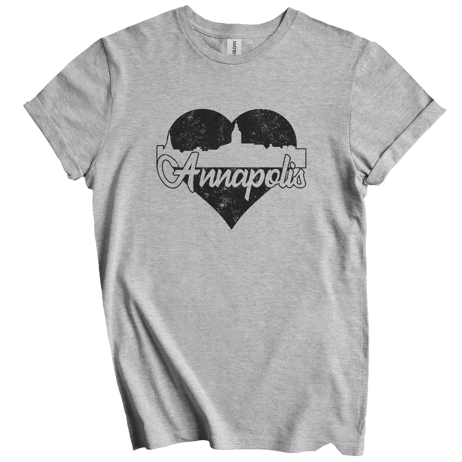 Retro Annapolis Maryland Skyline Heart Distressed T-Shirt L