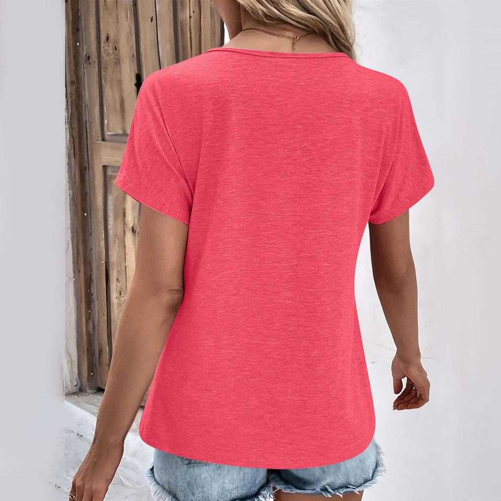 Mode Frauen T-Shirt Einfarbig V-Ausschnitt Kurzarm Basic Tops T-Shirt Streetwear Sommer Übergroße Kleidung Weibliche T-Shirts