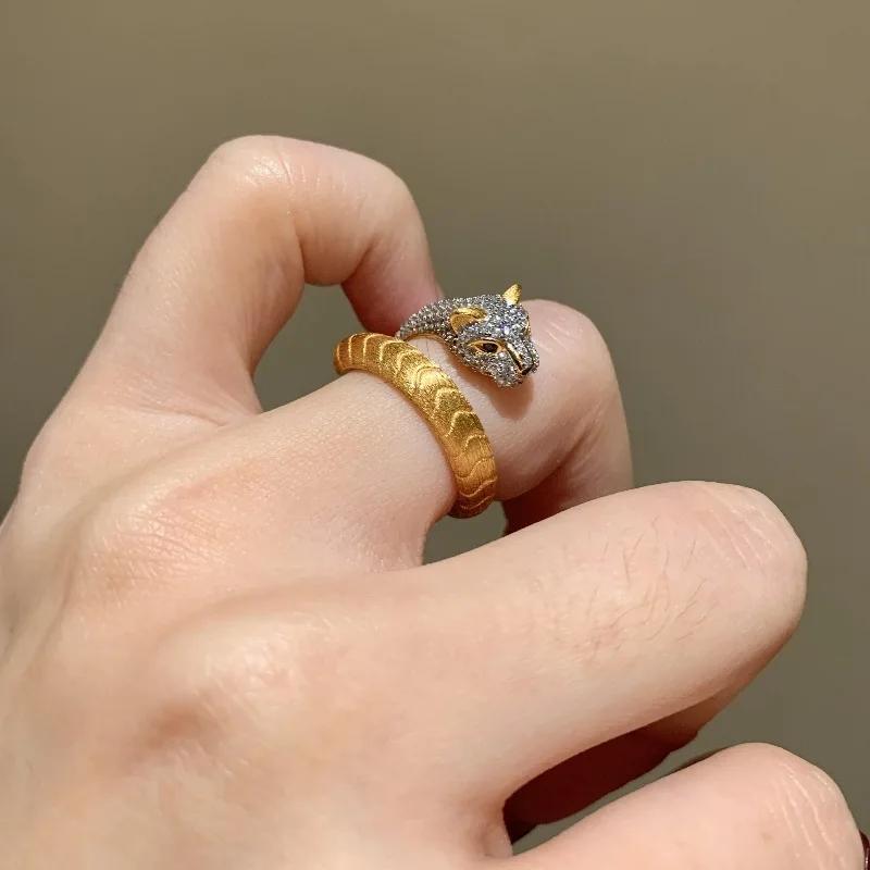 Brushed Full Zircon Leopard Head Rings for Women Light Luxury Charm High-end Retro Luxury Exquisite Zircon Gift