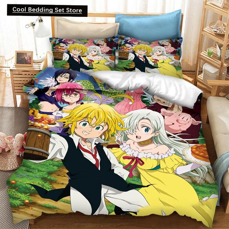

3D-принт аниме «Семь смертных грехов» Комплект постельного белья для мальчиков и девочек, двуспальный пододеяльник, наволочка, детская кровать, домашний текстиль для взрослых EU single(135x200cm)