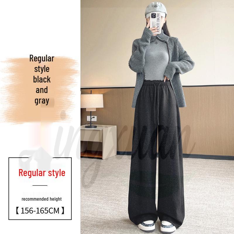 2026 Spring/Summer Women s High-Waisted Wide-Leg Trousers - Floor-Length, Slim Fit, Plus Velvet Cashmere XL