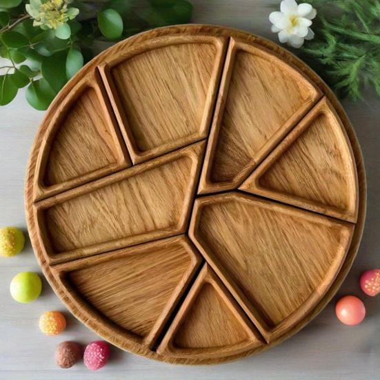 Dřevěný puzzle servírovací podnos s 8 odnímatelnými přihrádkami Ovoce Ořechy Maso Dipy Podnos na jídlo Talíř na koktejlovou párty