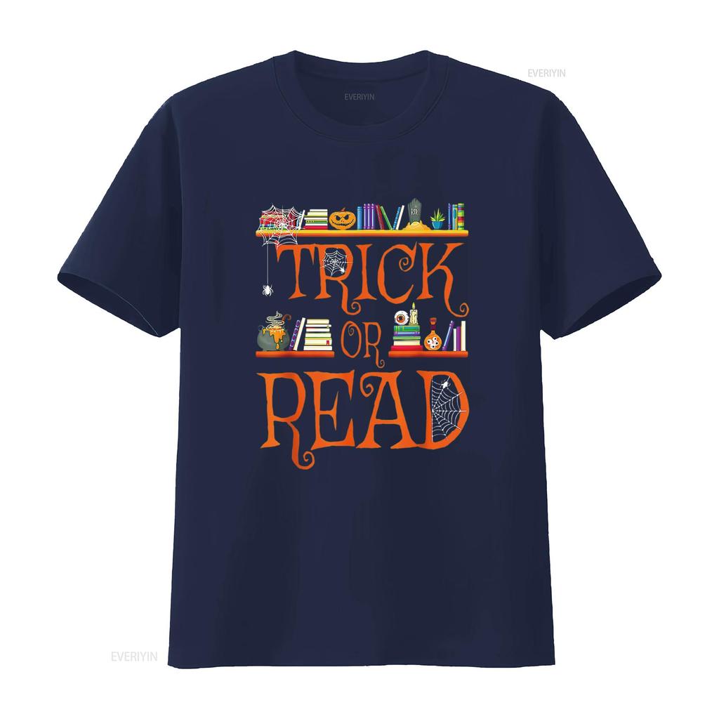 Halloween Book Lovers Librarian Trick or Read Library Event T Shirt vintage Washed Top For Everyday Wear Stretched graphic