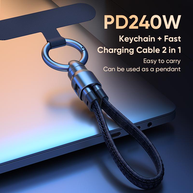 240W USB C to Type C Cable for MacBook PD3.1 Fast Charging 2-IN-1 Portable Phone Lanyard Data Cable For iPhone Samsung Xiaom S25