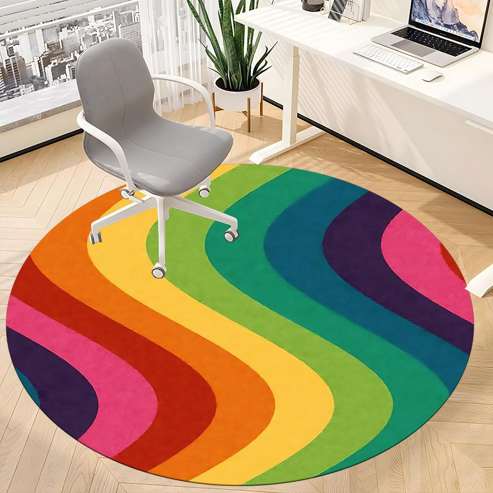 1pc Rainbow Waves Chair Carpet for Office, Round Non-Slip Durable Large Size Office Carpet, Suitable for Office, Beautiful Decoration