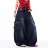 American retro cat whisker washed scimitar jeans women's trendy brand loose multi-pocket tooling wide-leg pants trendy and versatile