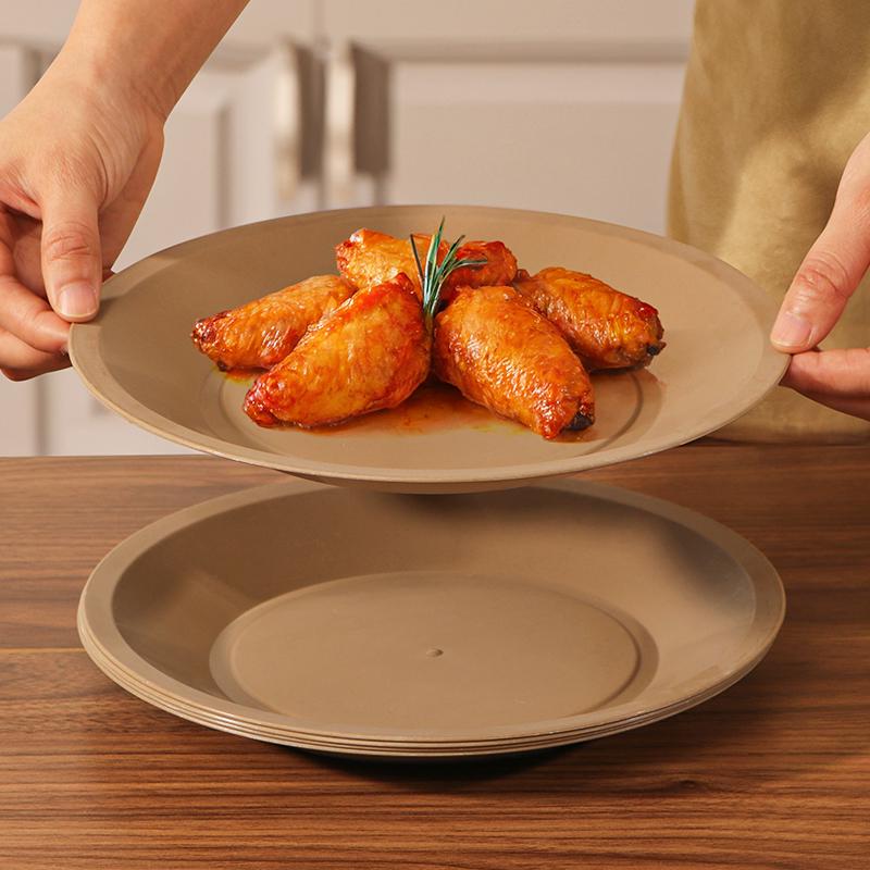 Large Round Disposable Dinner Plate - Thickened Rice Husk, Food-Grade, Ideal for Weddings & New Year Celebrations