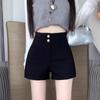 Women's High-Waist A-Line Black Suit Shorts - Summer 2024 - Slimming Fit with Elastic Waistband.