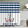Aquarell Ankare Duschdraperi Personlig Dekor För Badrum Marinblå Ränder Båtnamn Anpassningsbart Vattentätt Tygset
