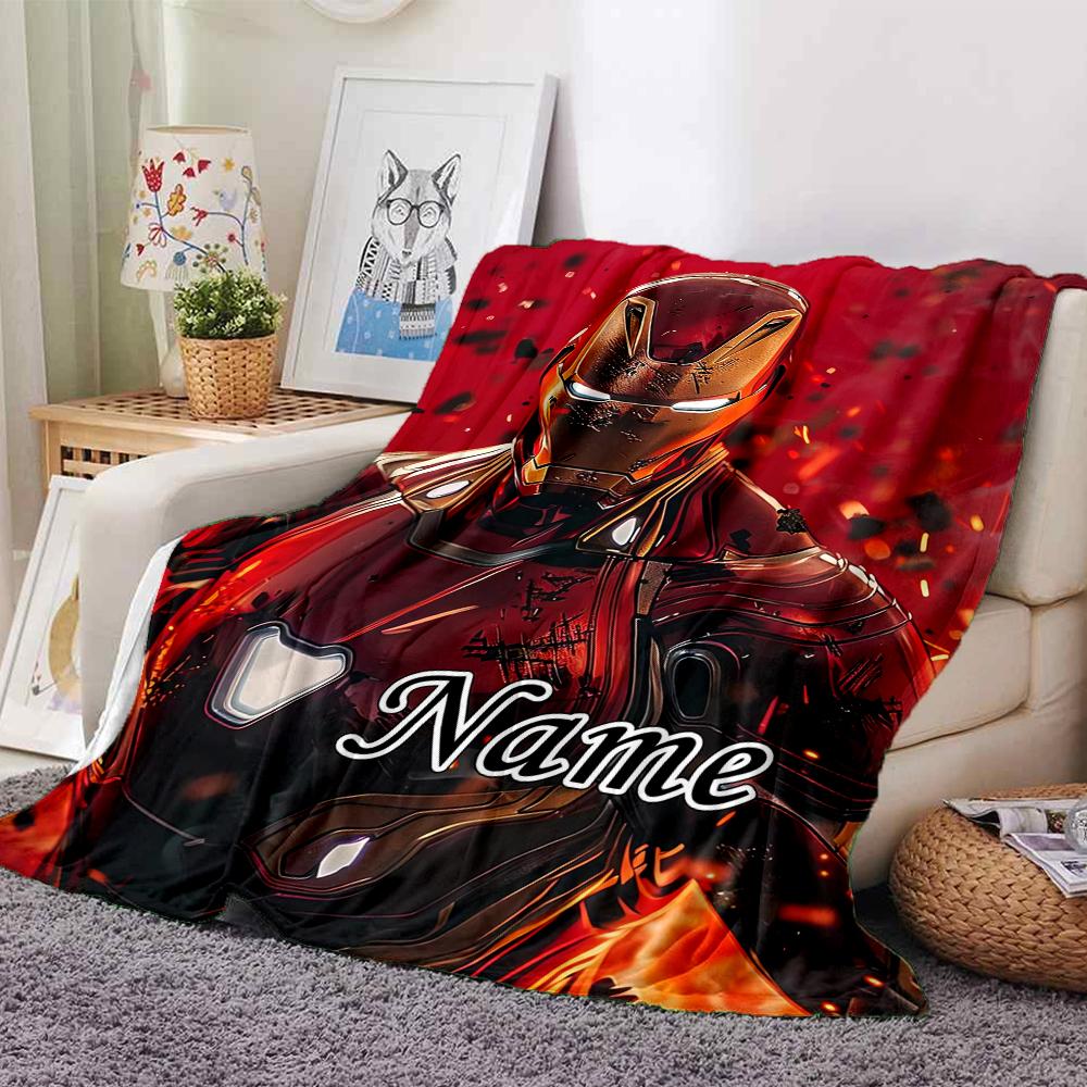 Custom Name Iron Man Tony Stark'S Armor Party Blanket For Couch Bed Plush Cozy Fuzzy Blanket Super Soft Warm Blankets For Fall And Winter 0916273