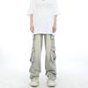 Tooling jeans men's spring and autumn American trendy brand niche straight pants high street zipper loose wide-leg denim trousers