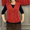 Women's Red V-Neck Knit Vest Button Up Casual Sleeveless Slim Fit Sweater Vest