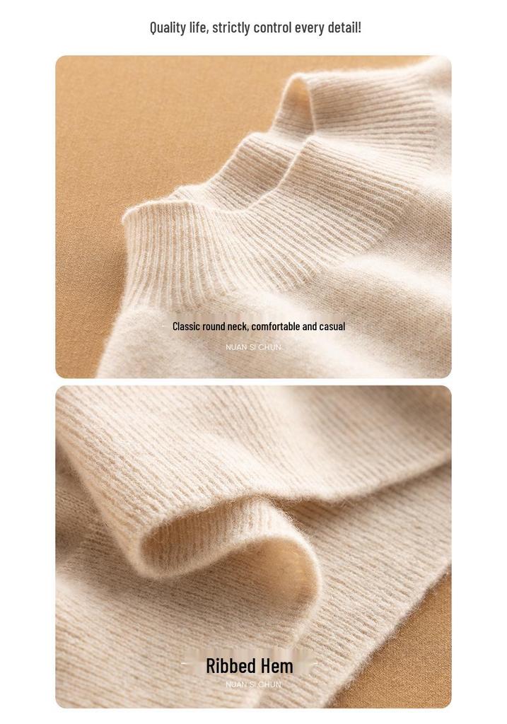 Women's Pure Cashmere Seamless Knit Sweater, Autumn/Winter Half-High Neck, Long Sleeve Base Layer