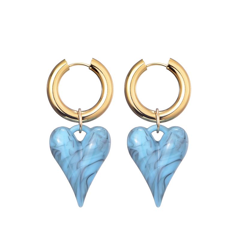 New Fashion Acrylic Resin Leopard Heart Pendant Hoop Earrings Woman Gold Color Thick Stainless Steel Ear Buckle Female Jewelry