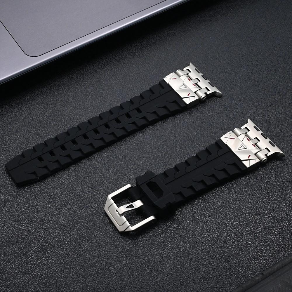 Men Silicone Band For Apple Watch Ultra 2/1 49mm Series 10 9 8 7 Se 6 5 Se Luxury Sports Bracelet for Iwatch 46mm 44 45mm Strap
