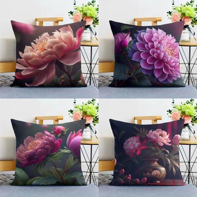 Chinese Style Peony Flower Pillowcase Dormitory Decoration Office Living Room Home Pillowcase