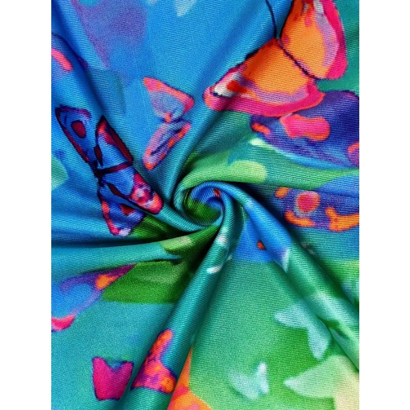Women's Summer Sleeveless V-Neck Butterfly Gradient Print Dress - Thin, stretchy, casual and elegant plus size beach dress, suitable for the beach