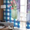 Flower Lavender Plaid Tulle Curtains Balcony Room Fashion Printed Sheer Curtain Living Room Window Modern Decor