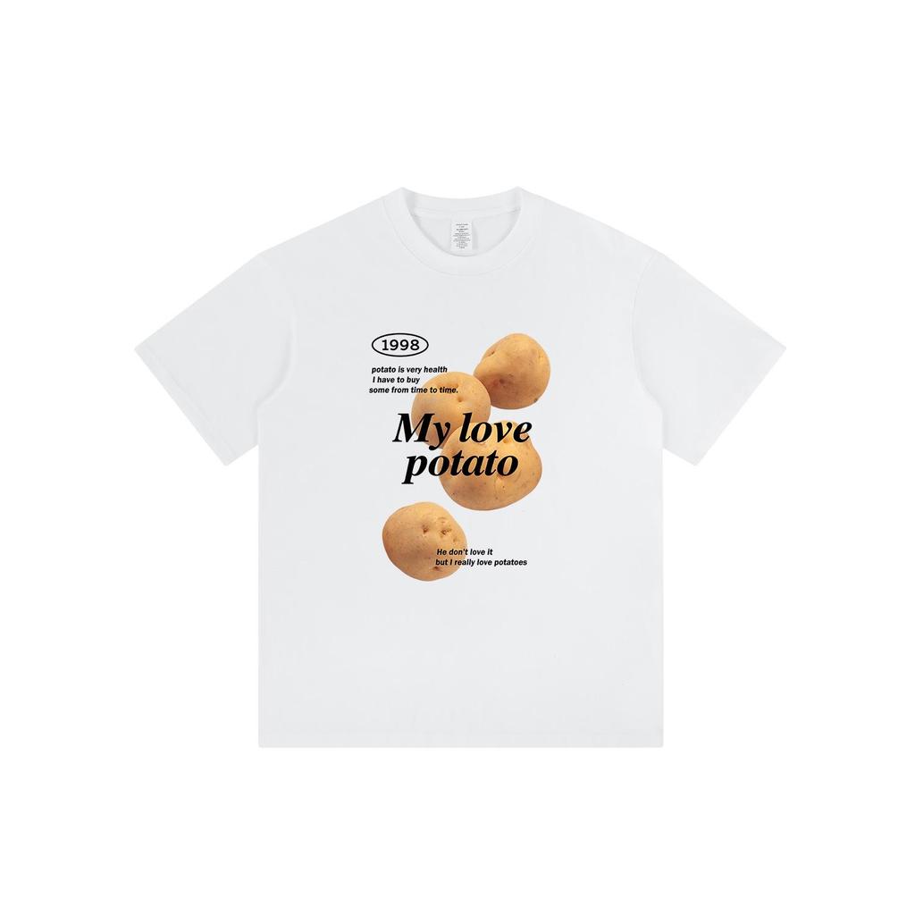 Unisex Cotton Potato Print Casual Tee - Trendy & Fun Short Sleeve