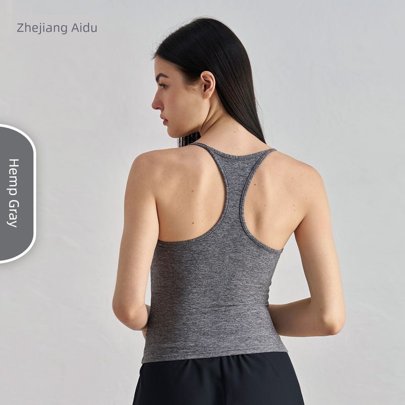 

2025 Autumn Sports Vest Women s I-Shaped Sling Workout Underwear Yoga Jacket Beauty Back Cover Supernumerary Breast Bra Outwear Elastic Hemp Gray (fixed Cup) S