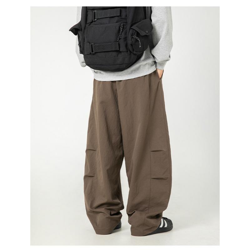 Men S Pleated Loose Straight Leg Casual Trousers Drawstring Waist Retro Pants