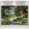 2D Magical Forest Mushroom Cottage Photography Backdrop for Toddler Photoshoot