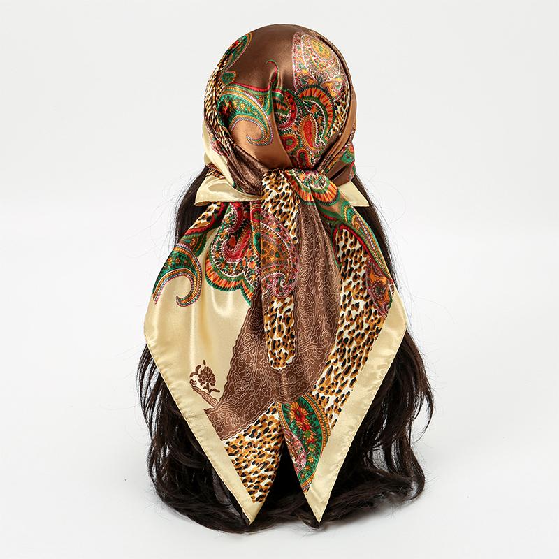 90cm Silk Satin Square Scarf Women Print Shawl Wrap Hijab Warm Bandana Hair Band Foulard Headkerchief Beach Stoes Echarpe