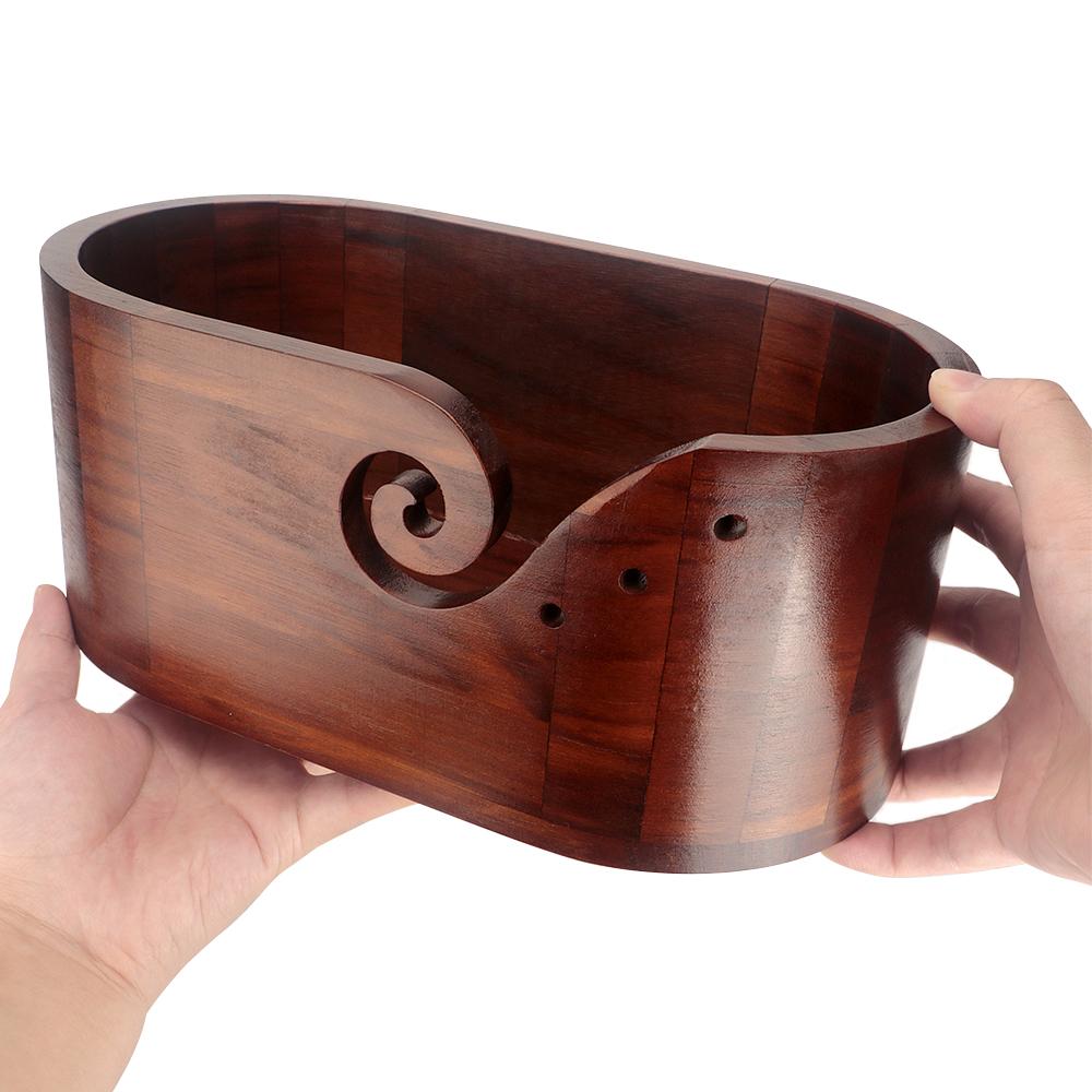 1pc Wooden Yarn Bowl Holder, Durable Wool Yarn Storage Organizer with Hole, for DIY Knitting &Crocheting, Craft Thread Accessory