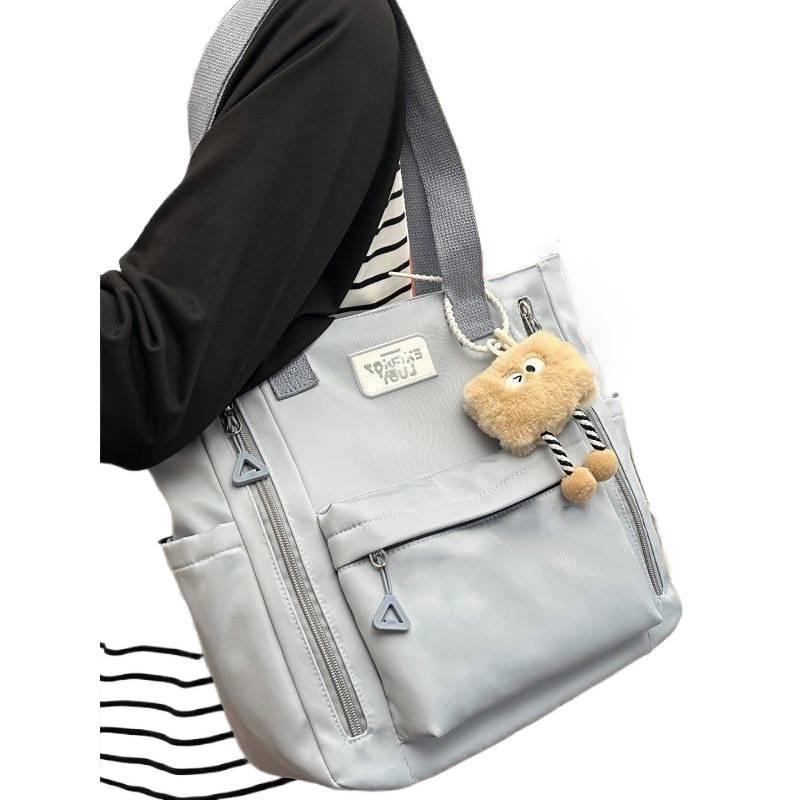 Cream Commuting Crossbody Tote Bag - Large Capacity, Versatile, One-Shoulder Handbag for Students