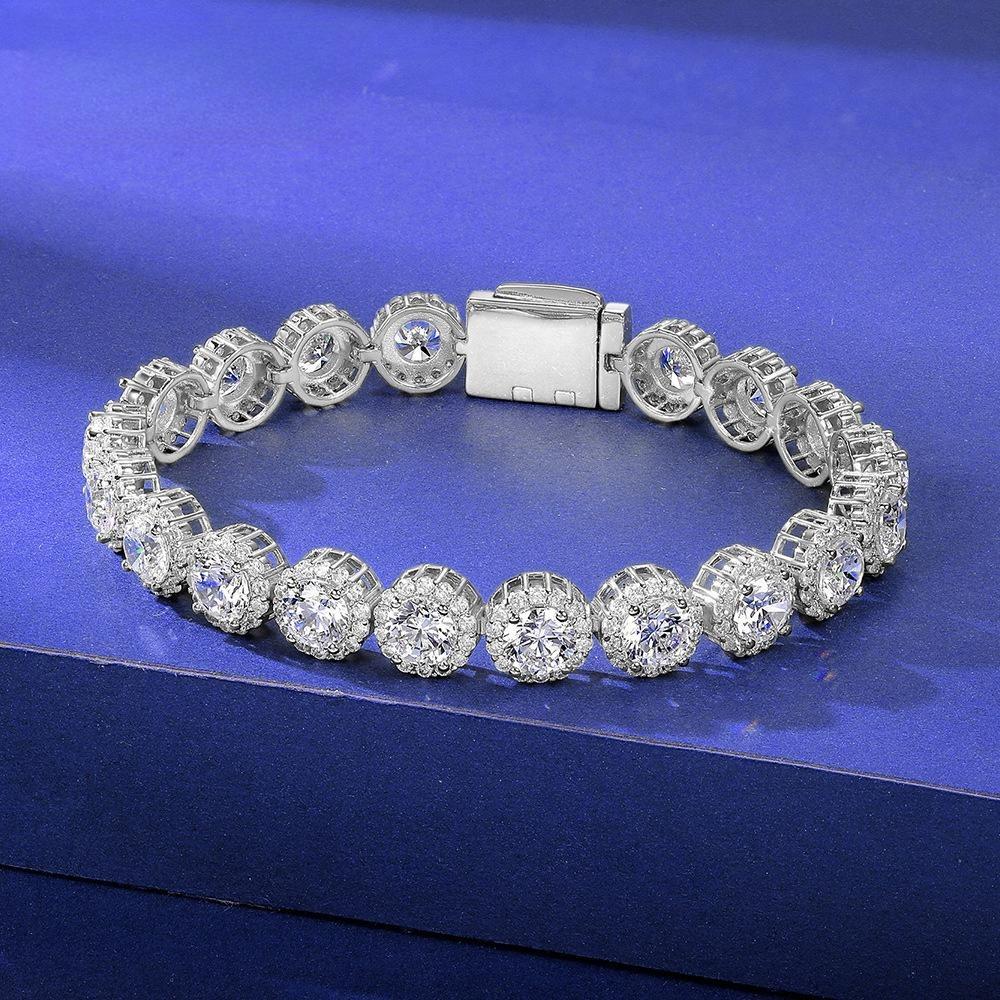 22646 Women's Platinum A 9Mm Cuban Flip Bracelet European And American Hip-Hop Diamond-Encrusted Tennis Jewelry Light Luxury Trendy Heavy Industry Design, Popular