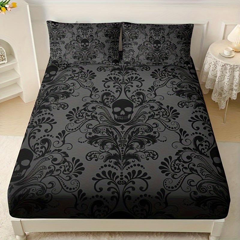 Skull Flower Pattern Bed Hat Three-Piece Digital Printing Bedding Bed Hat Three-Piece Set Children And Adults