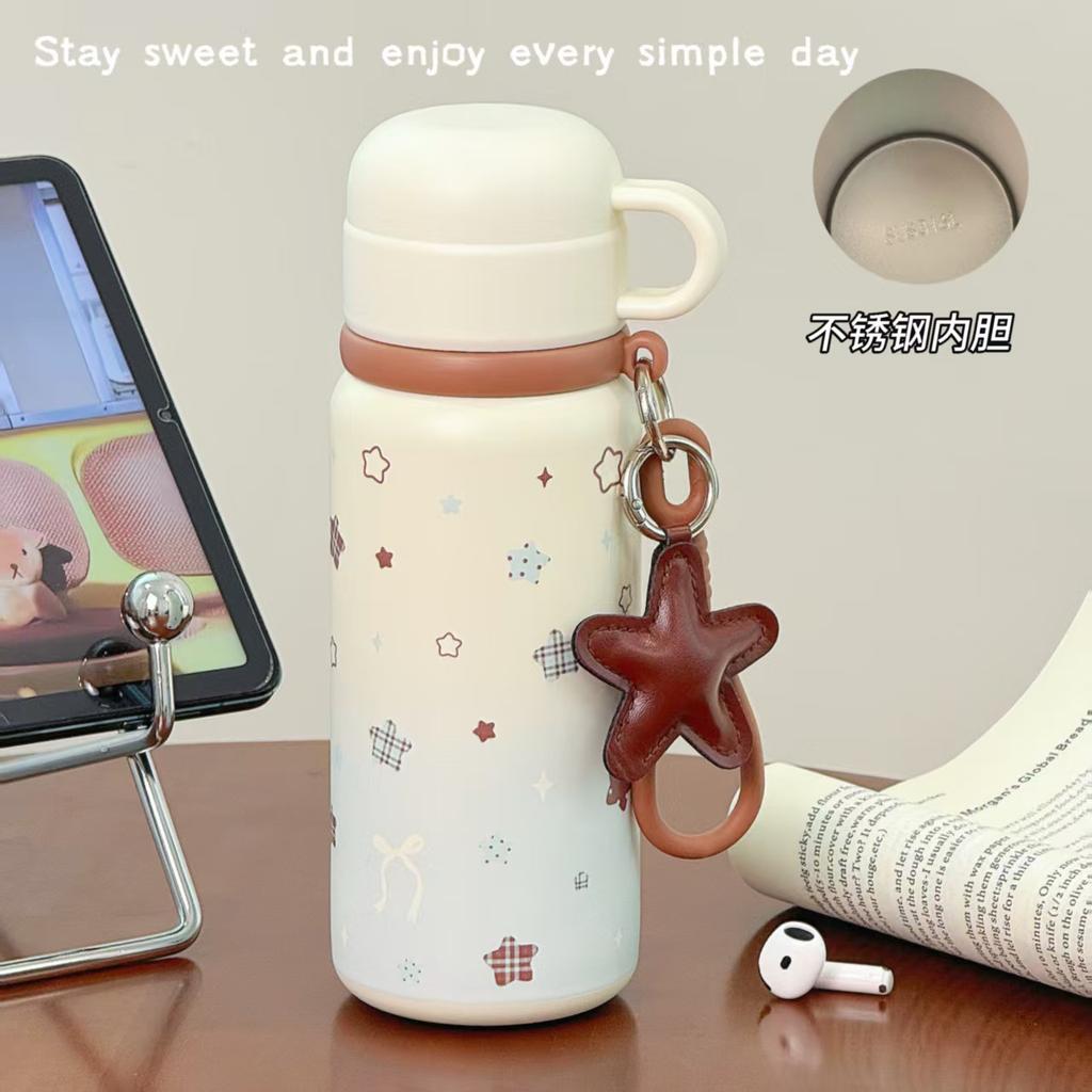 New Cartoon Thermos Cup Niche Stainless Steel Large-capacity Thermos Cup Women's High Value Children's Water Cup Straw Cup