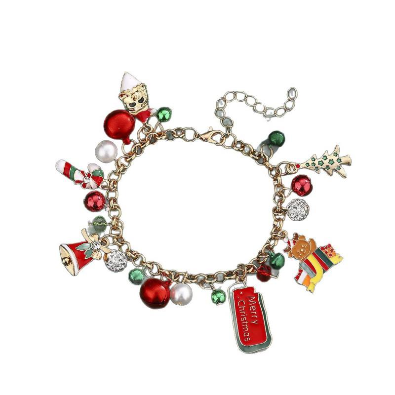 Christmas Jewelry Set Snowflake Santa Hat Reindeer Snowman Beaded Bracelet Men Women Holiday Party Gift