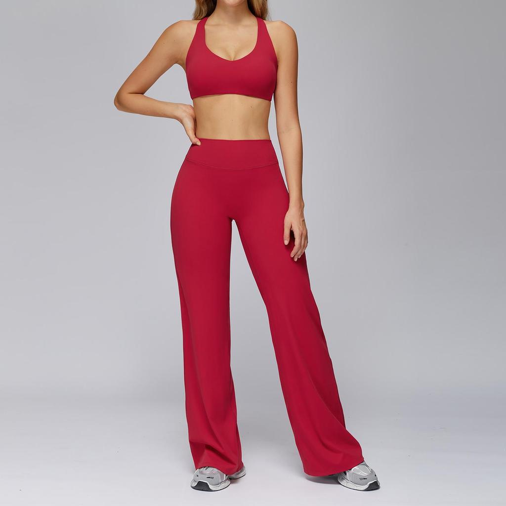 European-American Yoga Set: Brushed Wide-Leg Sportswear for Running & Fitness